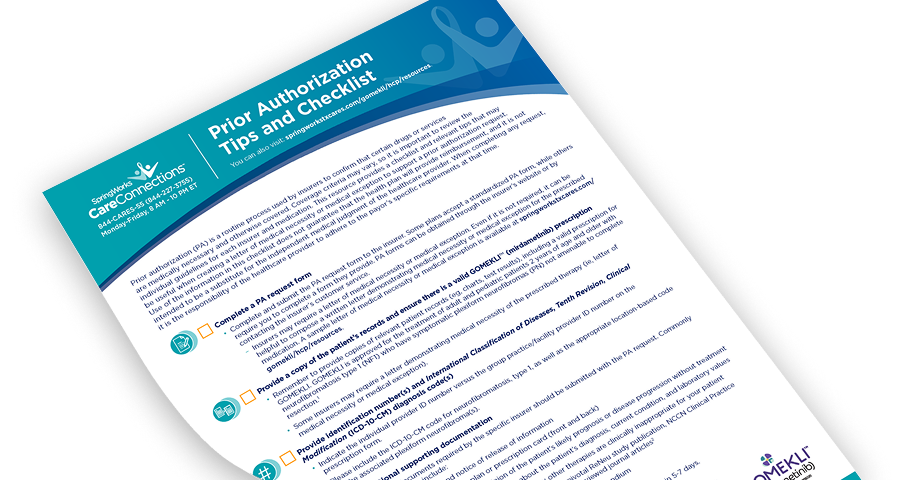 GOMEKLI® (mirdametinib) prior authorization (PA) tips and checklist PDF