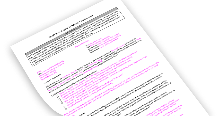 Sample letter of appeal for GOMEKLI® (mirdametinib) PDF