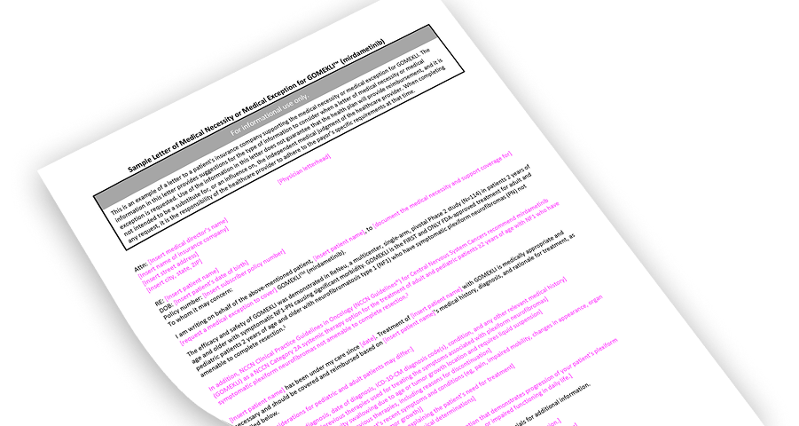 Sample letter of medical necessity or medical exception for GOMEKLI® (mirdametinib) PDF
